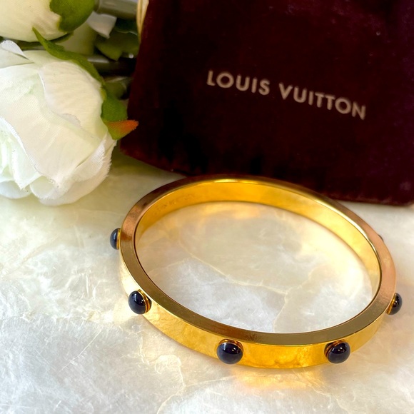 LOUIS VUITTON "GIMME GIVE ME A CLUE " gold tone lacquer dotted bangle SIZE SM - Picture 1 of 7